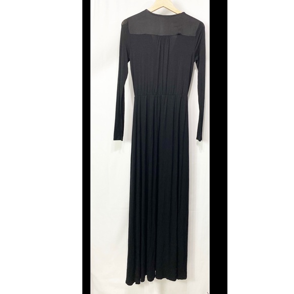 NWT- LA Made Black V neck long sleeve slit Surplice Maxi dress SM - Picture 2 of 11